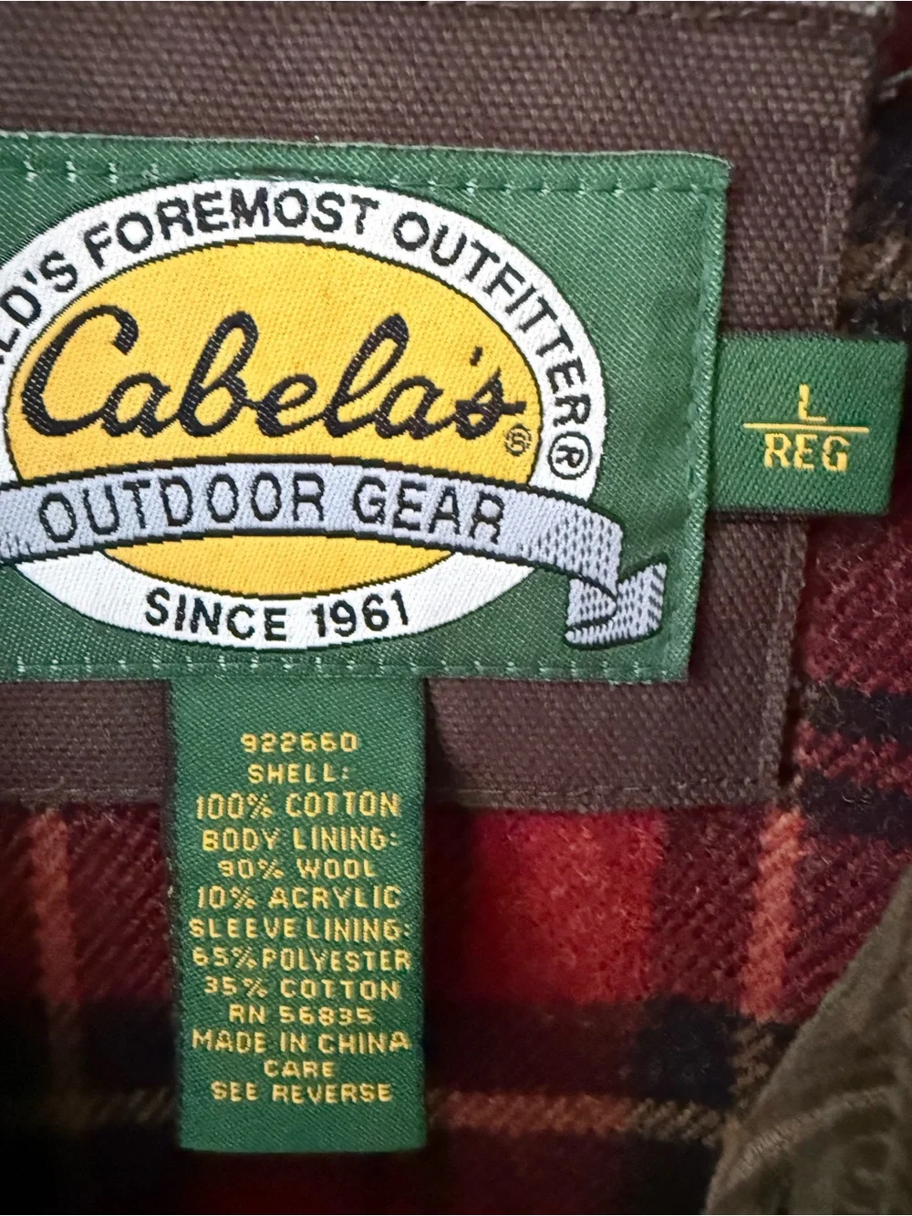 CABELA’S L Brown Barn Field Jacket flannel lining